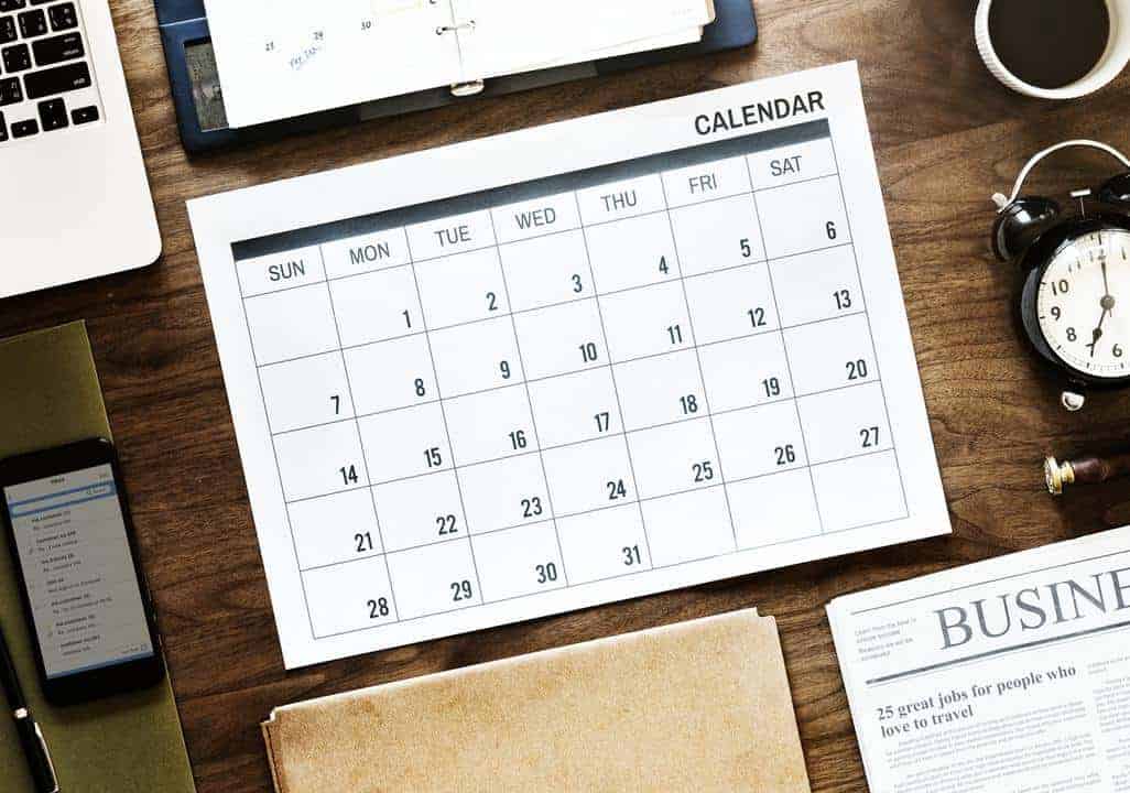 calendar on desk for timing of renewing daycare contract
